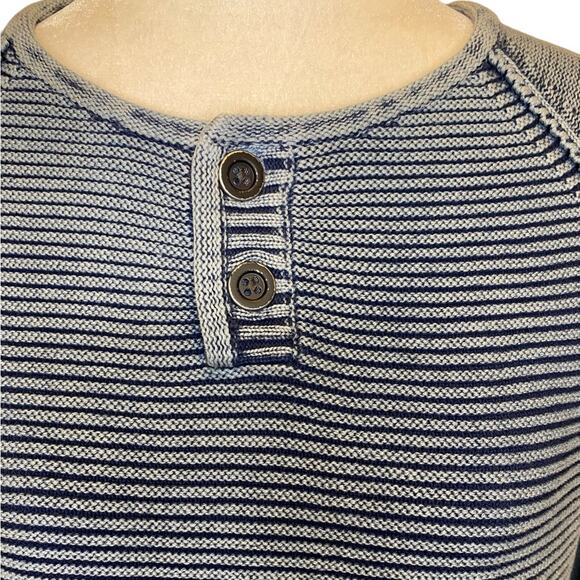 CARBON 2‎ COBALT Blue Cotton Denim Look Pullover Waterman Henley Sweater Size M - Picture 3 of 10